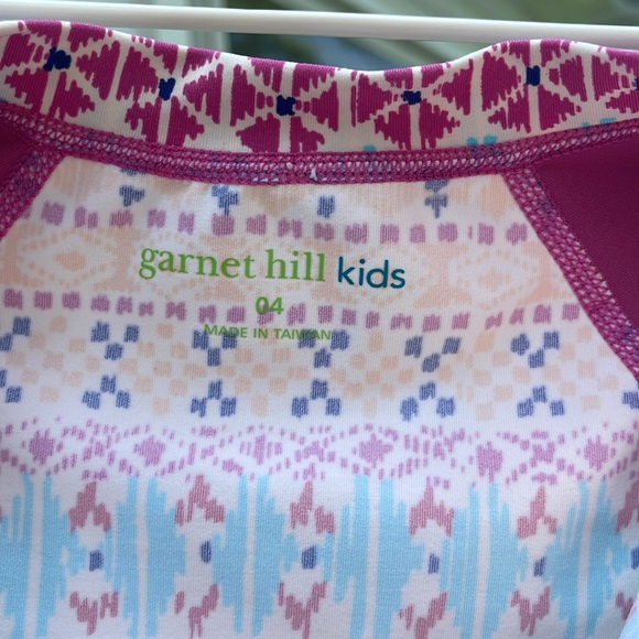 Garnet Hill Kids. Size 4 Rash guard, short sleeved taffy colored swimsuit. - Picture 2 of 6